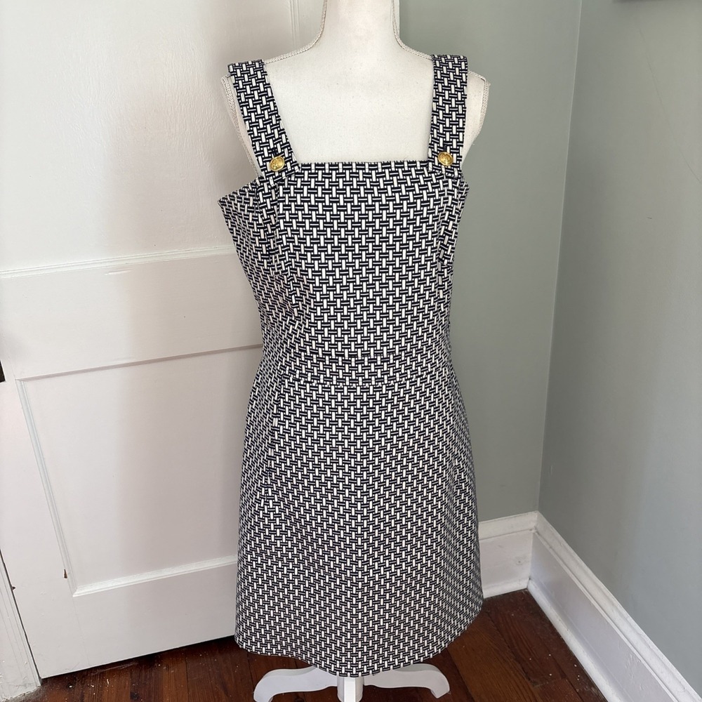TORY BURCH Cameron Suspenders Ivory Navy Dress Knee Length Sleeveless Size 14
